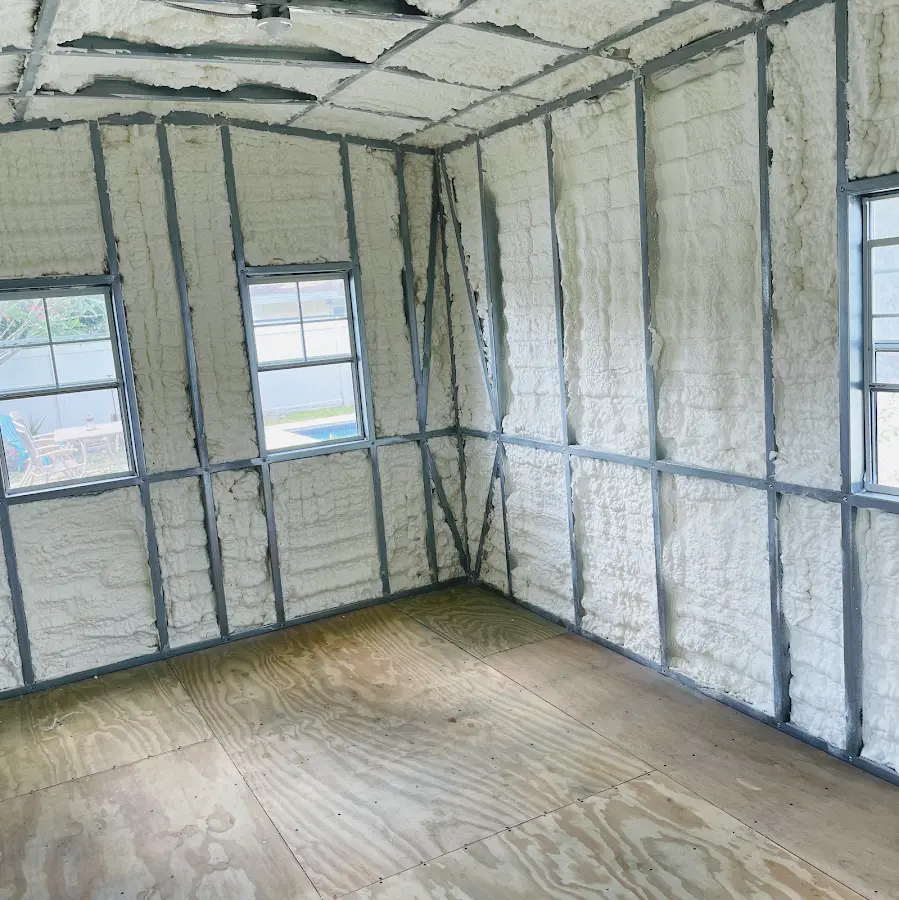 Closed-cell spray foam insulation applied to wall cavities in a residential project in Moscow